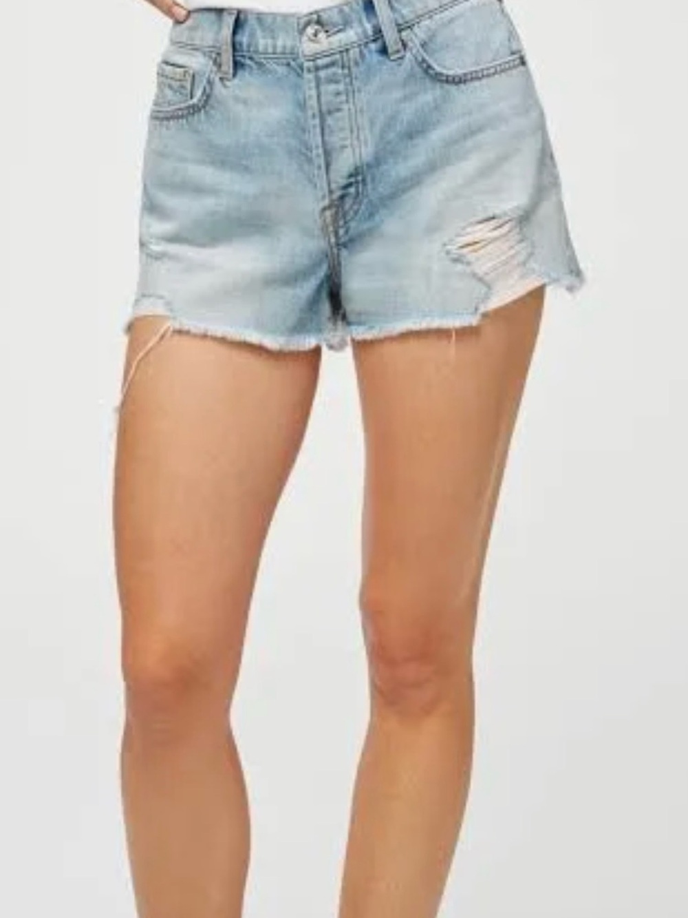 7 For All Mankind Light Blue Distressed Denim Shorts